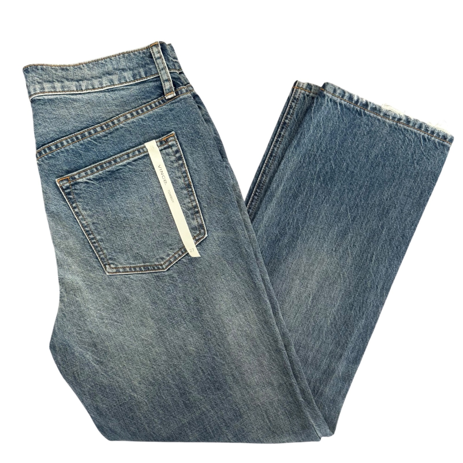 Vince Tomboy Relaxed Straight Leg Jeans Blue Wash Size 27 100% Cotton Nwot
